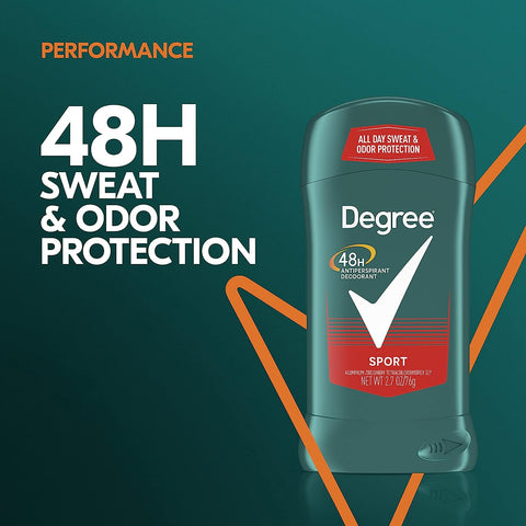 Pack of 6 Degree Men Original Protection Sport Antiperspirant Deodorant, 2.7 oz each, providing 48-hour defense against sweat and unwanted odors, tailored for men's active lifestyle