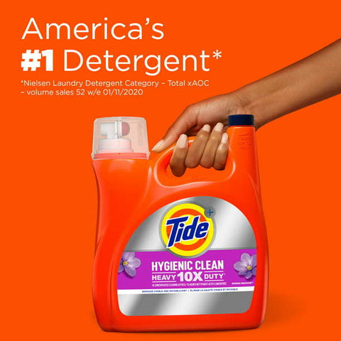 Tide Hygienic Clean Heavy 10x Duty Liquid Laundry Detergent, Spring Meadow, 100 Loads, 154 fl oz, HE Compatible